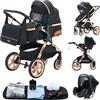 GLOKID Passeggino 3 pezzi, carrozzina, passeggino 3 in 1, passeggino, sistema da viaggio, pieghevole, pneumatici in gomma, con accessori, Gondola, Adaptateurs, 25 kg (XX1 nero)…