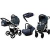 BabyLux® Bambini Passeggino Completo Set 4 in 1 - Largo - incl. Navicella, Canna, Seggiolino Auto, ISOFIX Base - Carrozzina Neonati Sistema Combinato - con Borsa fasciatoio ecc.