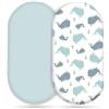 Odot Set di 2 Lenzuolo con Angoli Neonato, Lenzuola per Carrozzina Lenzuola da Culla Copri Fasciatoio Bambino Coprimaterasso in Cotone Morbido con Fascia Elastica (Balena Blu,82x41cm)