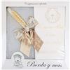Borda y más Kit de candela e panno personalizzato per battesimo - Set de candela decorata per Battesimo e Panno ricamato con Nome e Data di Battesimo - Modello Paris (Camel)