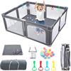 CHOLY Box pieghevole per bambini con tappetino, box per neonati e bambini | Parco giochi portatile con palline oceaniche, recinto per bambini con borsa da viaggio (grigio, 180 x 150 cm)