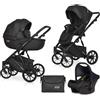 Riko Basic Passeggino Riko Basic Montana Ecco 3en1 BBtwin eco pelle. Carrello trio 3 pezzi in pelle. Nero