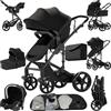 Prokoke Passeggino Trio, Trio Passeggino Neonati con Due Modi Reversibili per Spingere, Passeggini 3 in 1 con Una Lega di Alluminio a Cornice, Tris con Design Pieghevole in Un Clic (black 588)