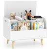 COSTWAY Cassapanca Portaoggetti per Bambini, con Libreria, Organizer per Giocattoli con 4 Gambe in Legno Massello e Coperchio Ribaltabile, per Sala Giochi e Asilo, 60x40x43 cm (Bianco)