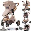Aveainelle Passeggino trio Passeggino 3 in 1 carrozzina neonati navicella | Pieghevole, sedile reclinabile, marcia bidirezionale, cinture a 5 punti, portata 0-25 kg, 0-4 anni