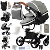 Magic ZC Pelle PU Passeggino Trio, Passeggino 3 in 1 con Spinta Reversibile a Due Vie, Trio Neonati con Accessori, Carrozzina per Neonati con Design Portatile Pieghevole Un Clic (L518 Grey)