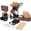 Magic ZC Passeggino Trio, Passeggino 3 in 1 con Spinta Reversibile a Due Vie, Trio Passeggini Neonati con Accessori, Carrozzina per Neonati con Design Portatile Pieghevole Un Clic (588 Khaki)