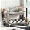 BEBANE Scolapiatti sopra il lavello, scolapiatti in acciaio inox a 2/3 livelli, struttura stabile e resistente, adatto per riporre piatti, bicchieri e posate(Two floors,43cm/16.9in)