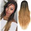 LSOAARRT Parrucche sintetiche lunghe Ombre a 26 pollici intrecciate Parrucche per le donne nere intrecciate Parrucca finta cuoio capelluto trecce resistenti al calore Capelli