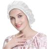 IGTOPS Cuffia da notte in 100% seta di gelso per donne, cuffia in seta con elastico sulla testa, regolabile in stile classico plissettato, per la cura dei capelli (bianco, cappello corto in seta)