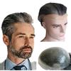 N.L.W. Parrucca Uomo PU Toupet Pezzi di Capelli Umani Europei per Gli Uomini Sostituzione dei Capelli Sistema 8×10 Pollici Parrucche 0.06Centimetri di Spessore Uomini Parrucca in Nero e Grigio
