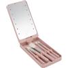 Fockety Set di pennelli per trucco viaggio, mini set di pennelli per trucco 5 pezzi con custodia e specchio per trucco a LED, kit di pennelli cosmetici piccolo e completo