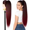 Ser Mulher Coda Capelli Extension Lisci con Laccio, 100% Effetto Naturale, 70 cm - Coda di Cavallo Liscia in Termofibra, Resistente al Calore, Applicazione Rapida in Pochi Minuti, KATE (Burg Black Red Degradee)