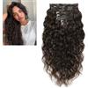 Larafona 20inch/50cm Extension Clip Ricci Grandi Capelli Veri 100% Umano, Marrone scuro 2# Onda Naturale per Testa Piena 8pc 120gram