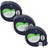 vhbw 3x Cassetta nastro in carta compatibile con Dymo LetraTag LT-100H, LT-100T, QX50, XR, 200B etichettatrice 4m x 12 mm nero su bianco