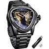 FORSINING Winner, Orologio da polso meccanico da uomo, alla moda, con quadrante da corsa triangolare, impermeabile, con movimento automatico e cinturino in pelle, Nero-L