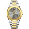 Poedagar Orologio di modo per gli uomini impermeabile di lusso settimana calendario uomo orologio da polso al quarzo in acciaio inossidabile business classico orologi da uomo maschile, Oro Grigio