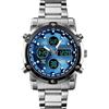 Forrader Orologio da polso da uomo, impermeabile, analogico militare, digitale, con cronografo a LED multi tempo, in acciaio inox, per uomo, Silver/Blue