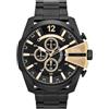 Diesel Mega Chief Orologio da Uomo con Cronografo, Cassa in Acciaio Inossidabile da 51 mm, Nero/Oro