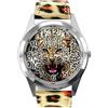 Taport - Orologio rotondo in pelle con stampa leopardata