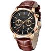 LIGE Orologi da uomo moda sport impermeabile cronografo analogico al quarzo business casual calendario in pelle quadrante nero/bianco Rosa