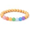 happymaker - Bracciale 7 Chakra donna uomo, bracciale in pietre naturali con perle in legno 8 mm, elastico & regolabile, gioiello yoga per meditazione, fatto a mano in Germania (Chiaro, 18)