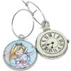 Handmade Orecchini a cerchio con disegno di Alice e del Bianconiglio e l'orologio