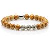 Handmade Bracciale in pizzo di legno naturale Bracciale con perline Perline di pietra Perline Sfera 8 mm Acciaio inossidabile Donna Uomo (opzione A)