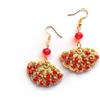 Handmade Orecchini a ventaglio con cristalli di vetro, beige/dorato/rosso, pizzo, orecchini tessili, orecchini artigianali, Gioielli all'uncinetto, Made in Italy, Bijoux da donna, Lavorazione Artigianale