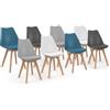 IDMarket - Set di 8 sedie scandinave SARA colore misto bianco x2, grigio chiaro x2, grigio scuro x2, blu anatra x2