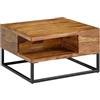 FineBuy Tavolino da caffè Legno Massello di Sheesham/Metallo 60x60x34,5 cm | Tavolo da salotto Tavolinetto Quadrato Moderno | Divano Tavolo con vano portaoggetti
