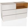 hjh LIVING Credenza con 5 cassetti 120x40x76 cm MELMO S Cassettiera in stile scandinavo, design senza maniglie, bianco/rovere