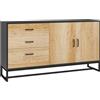 HOMCOM Credenza Soggiorno con Ante Soft-Close, Mobiletto Moderno con Ripiano Regolabile, 3 Cassetti e un Armadietto 2 Ante, 140x35x75cm, Legno e Nero
