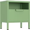 Brigros - Comodino Camera da Letto Moderno in Metallo con Cassetto e Ripiano Aperto 45x35x50 cm, Comodino Piccolo Colorato per Cameretta o Camera Matrimoniale Design Moderno, Verde Salvia