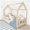 Skandi Hausbett Letto per Bambini a Forma di Casetta 60x120 Legno Naturale - Milo - Letto Casetta Con Barriera e Sponda