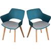 JZGORC Set di 2 Sedie da Pranzo Moderne, Sedia da Pranzo in Stile Nordico con Braccioli, Gambe in Faggio, Sedia da Cucina Imbottita in Plaid di Lino - Blu Pavone