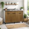 Linea Azzurra Sottolavello 120 Solo Mobile Cucina con 3 Ante in Legno Made in Italy H85xL120xP50 cm Facile da Montare (Noce Naturale)