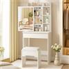 LEMROE Toeletta con Specchio Scorrevole, Bianco 60 x 40 x 130 cm | Postazione Makeup con Sgabello, Tavolo Trucco ,Comò da Trucco con 7 Ripiani e Cassetto, camera da letto Regali per ragazze