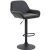 CLP Sgabello Bar Braga in Similpelle I Sedia Cucina Regolabile con Schienale E Braccioli I Sedia Sgabello Bancone, Colore:Nero, Colore del Telaio:Nero