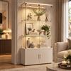 MIOOSUT Vetrina in Vetro Moderna con Luci LED, Vetrinetta Espositiva per Collezione con 4 Ante 3 Ripiani Trasparenti, Armadietto Inferiore, con Serratura, Per Soggiorno, Camera da Letto, Studio, Bianco A