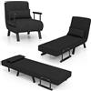 RELAX4LIFE 4 in 1 Poltrona Letto singolo, Poltroncina Pieghevole con Schienale Regolabile in 6 Posizioni, Poltrona Reclinabile con Cuscino e Braccioli per Camera da Letto e Salotto (Black)
