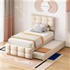 Moimhear Lettino imbottito 90 x 200 cm, letto estraibile per bambini, testiera regolabile, imbottitura in lino delicato sulla pelle, letto singolo piatto, letto per ragazzi (beige), LDU00088AAA-ZC