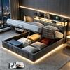 BIYFSDS Letto baule 140 x 190 con LED e porte USB, letti 140 x 190 con rete baule, letto matrimoniale imbottito con contenitore idraulico letto adulto con rete a doghe con testiera (grigio, 140 x 190)
