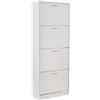 BAKAJI Scarpiera Salvaspazio Slim Portascarpe in Legno MDF con 4 Ante Laccate Lucido a Ribalta e Doppia Profondità 59 x 22 x 169.5 cm Bianco Lucido, 4 Ante