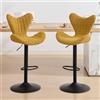 Ya-Home Set di 2 Sgabelli Cucina, Sgabello Bar in Tessuto, Sedie Cucina Moderni, Sgabelli Alti Imbottiti con Schienale, Sgabello da Bar Regolabile e Girevole per Cucina Penisola, Giallo