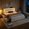 QMTXBYJ Letto matrimoniale con Contenitore 140x200 cm, letto imbottito 140x200 con 4 cassetti, LED e Porta USB, letto funzionale con testiera, struttura letto con rete a doghe,Velluto,Senza Materasso