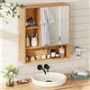 VIAGDO Armadietto a specchio per bagno, Mobiletto Bagno, Mobili Bagno, con ante e specchio, pensile, con 3 ripiani, in bambù, 55,4 x 16 x 61,2 cm