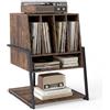 COSTWAY Supporto per Giradischi, Mobile Porta Giradischi con 4 Scomparti e Ripiani Aperti, Scaffale per Dischi in Legno con Ruote e Piedini Regolabili (Marrone Rustico, Nessuna Presa di Corrente)
