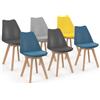 IDMarket - Lote de 6 sillas escandinavas SARA mezcla de colores azul x2, gris claro, gris oscuro x2, amarillo