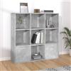 ULUYYUC Libreria Scaffale Moderna in Legno Multistrato con 7 Cubi e 2 Ante, Mobile Salvaspazio Grigio Cemento 98x30x98 cm per Soggiorno Ufficio Ingresso